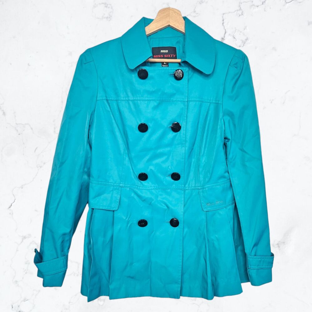 Vintage Y2K Miss Sixty Deadstock Turquoise Teal Blue Peplum Jacket - Picture 2 of 8